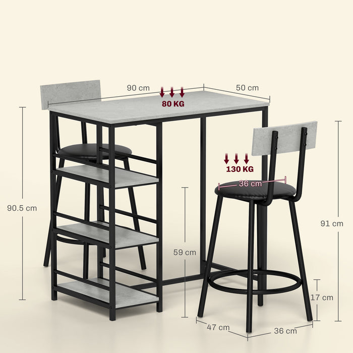 Three Piece Kitchen Dining Set with Shelves Grey and Black by HOMCOM