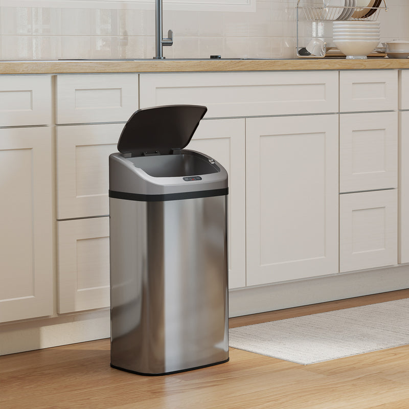 48L Motion Sensor Kitchen Bin with Hands Free Lid and Soft Close Feature Silver