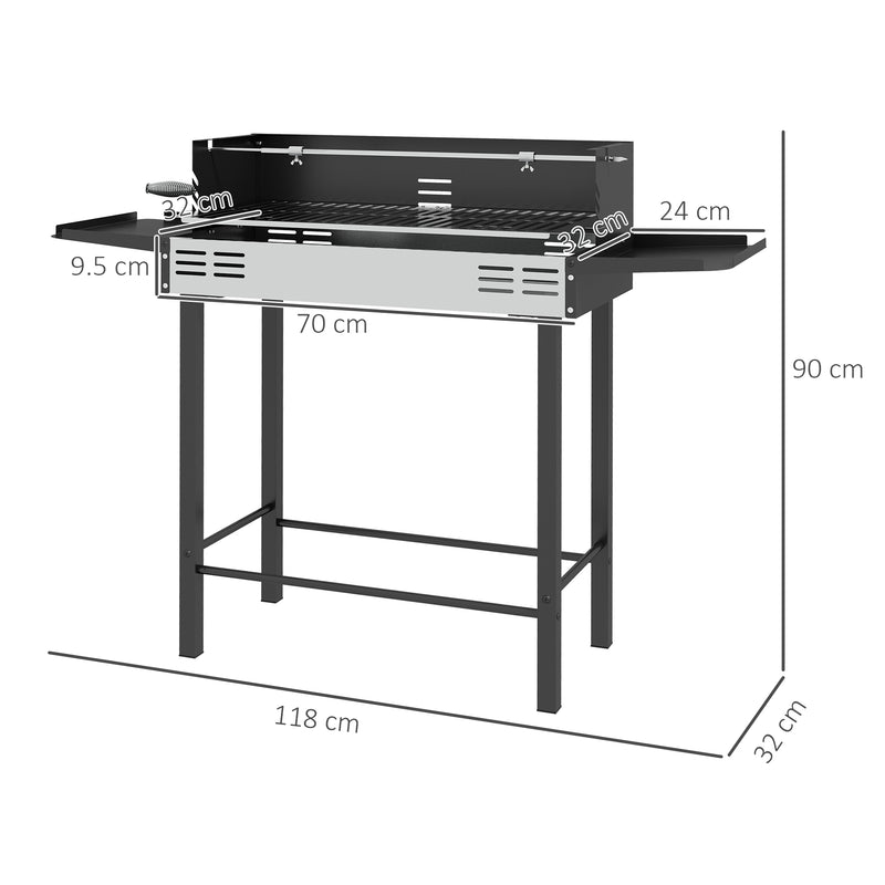 Charcoal Rotisserie BBQ Grill Roaster With Adjustable Grate And Side Shelves For Chicken