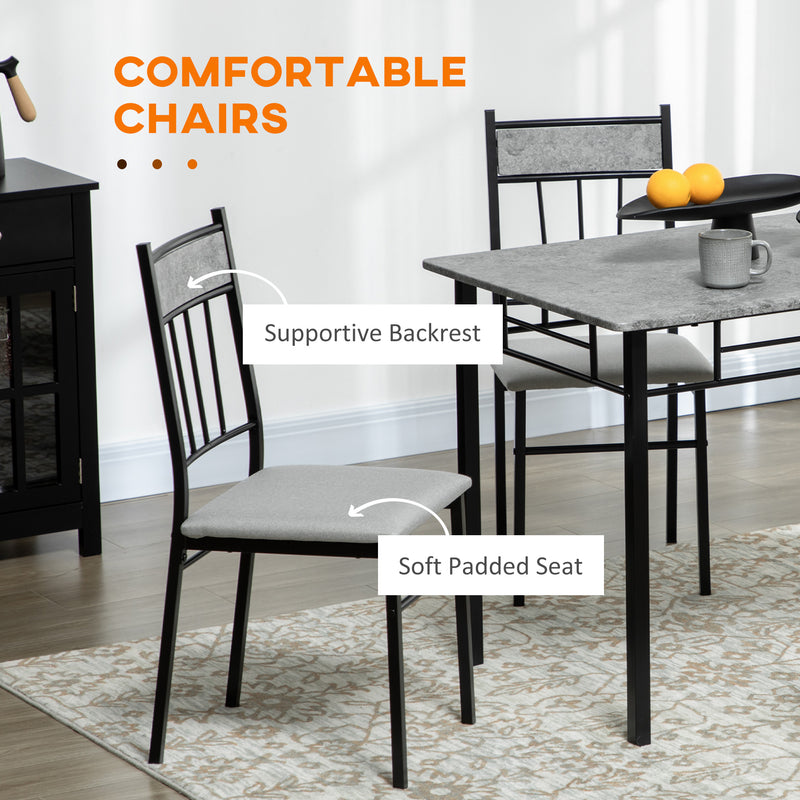 Five Piece Dining Table Set with Marble Effect Top for Modern Kitchens Grey Black