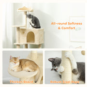 Large Cat Tree Tower with Hammock Condos and Scratching Posts for Indoor Cats Beige AOSOM