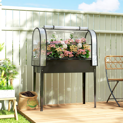 Raised Garden Bed with Clear Greenhouse Cover for Easy Gardening and Plant Protection Black Outsunny