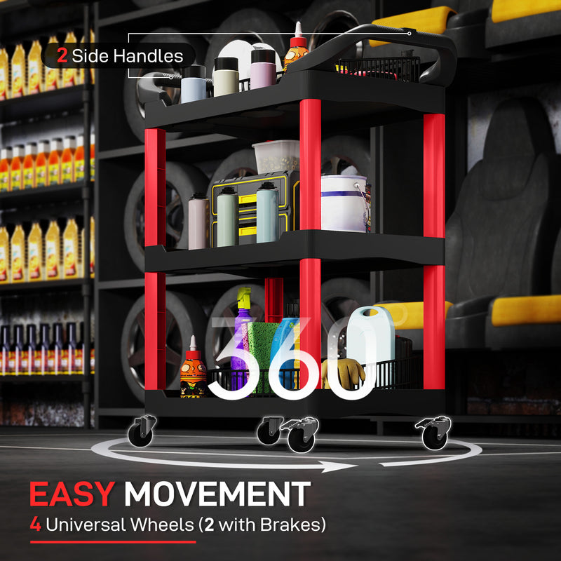 3 Tier Rolling Tool Cart With Wheels And Handles For Garage Or Workshop Use