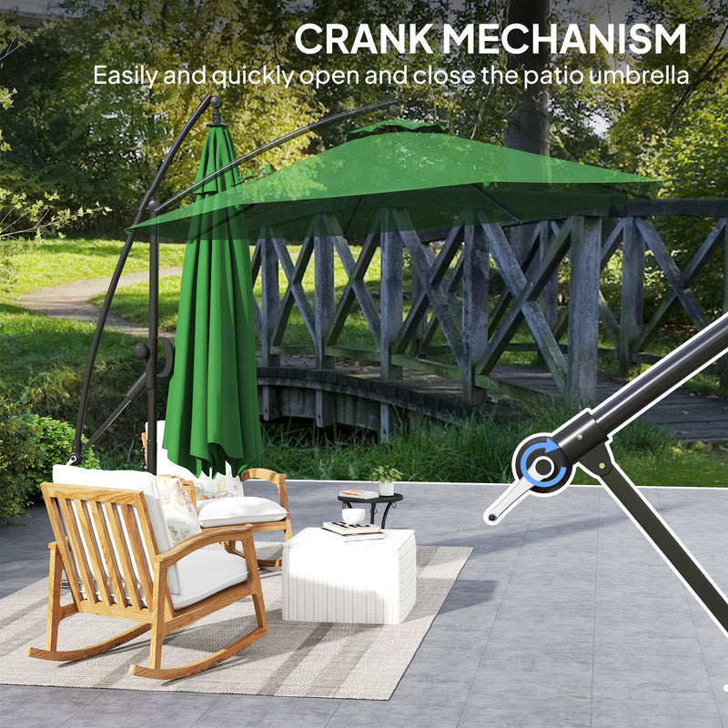 Green 3m Cantilever Garden Parasol with Cover Wind Strap and Tilt by Outsunny