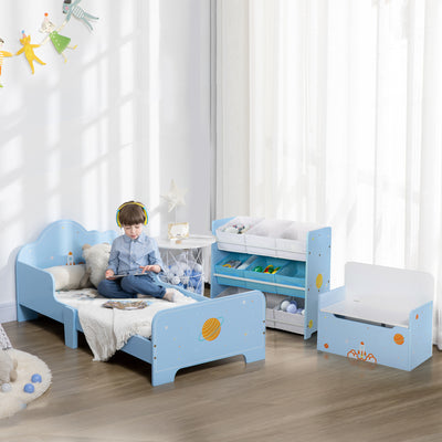 3 Piece Kids Bedroom Furniture Set With Bed Toy Box And Storage Baskets Blue AOSOM
