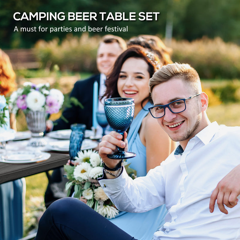 Folding Picnic Table and Bench Set for 4 with Steel Frame and Plastic Top Dark Grey by Outsunny