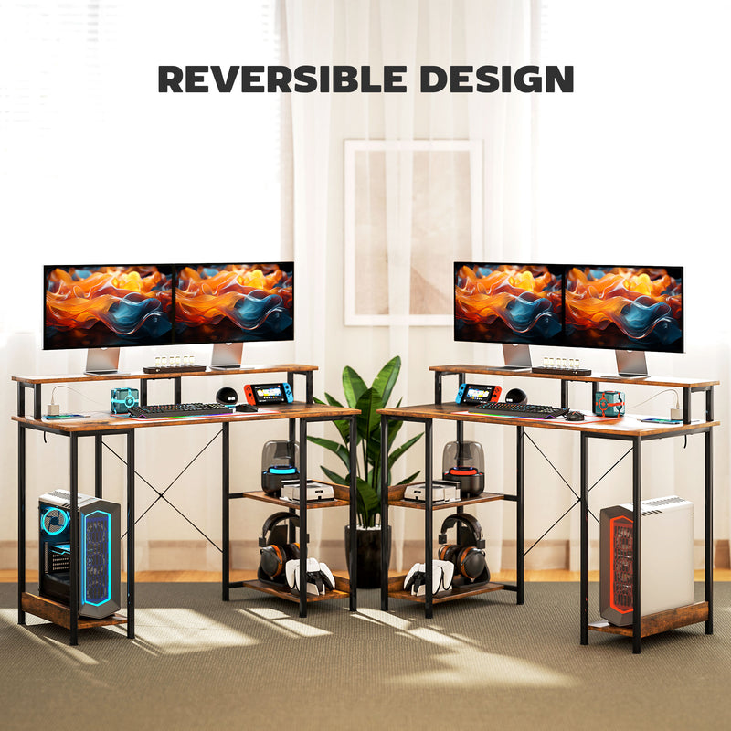 Rustic Brown Computer Desk with LED Lights and Power Outlets 120cm by HOMCOM