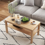 2 Tier Wooden Coffee Table with Storage Shelf for Living Room and Office Natural Finish