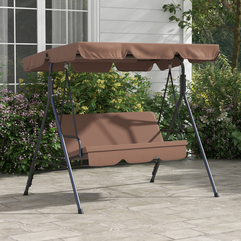 3 Seater Garden Swing Chair with Adjustable Canopy and Cushions for Outdoor Relaxing Brown
