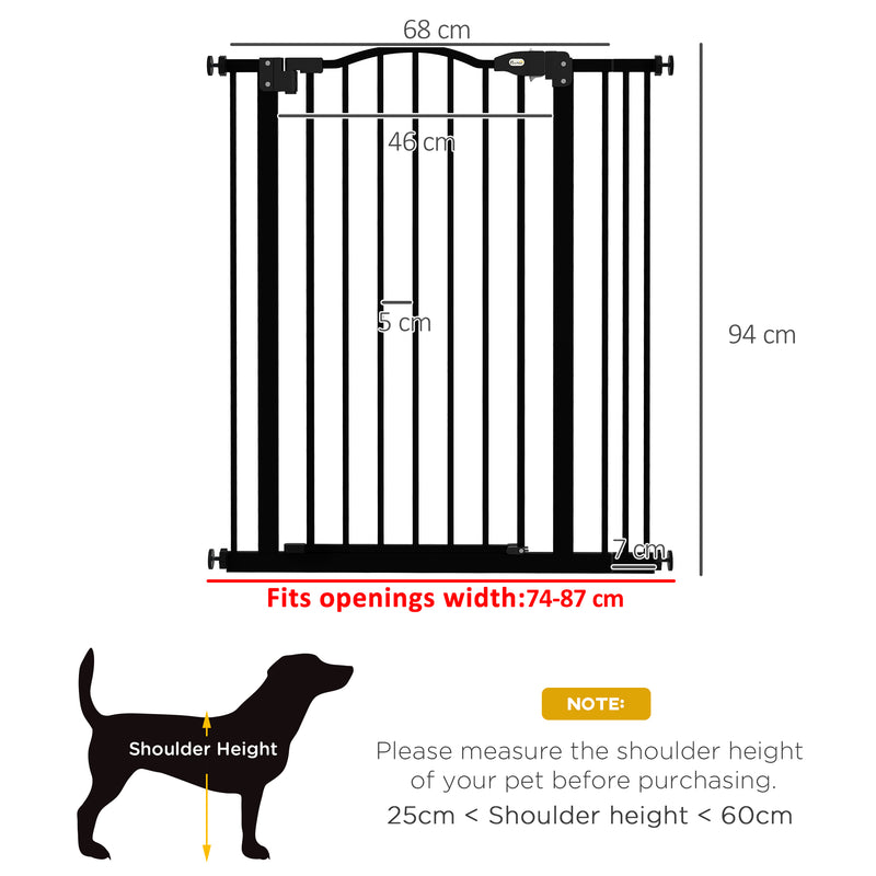 Freestanding Metal Dog Safety Gate Adjustable Folding Pet Barrier for Doorways Black