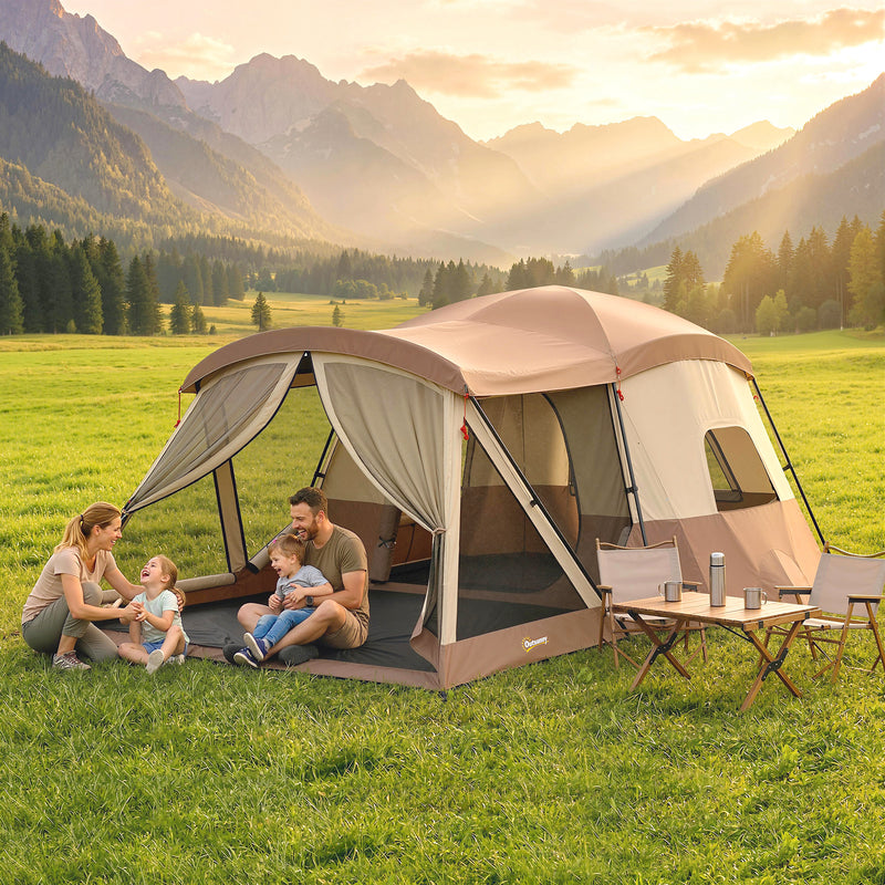 Family Camping Tent with Quick 2 Room Setup and Skylights for Easy Outdoor Living Brown Khaki