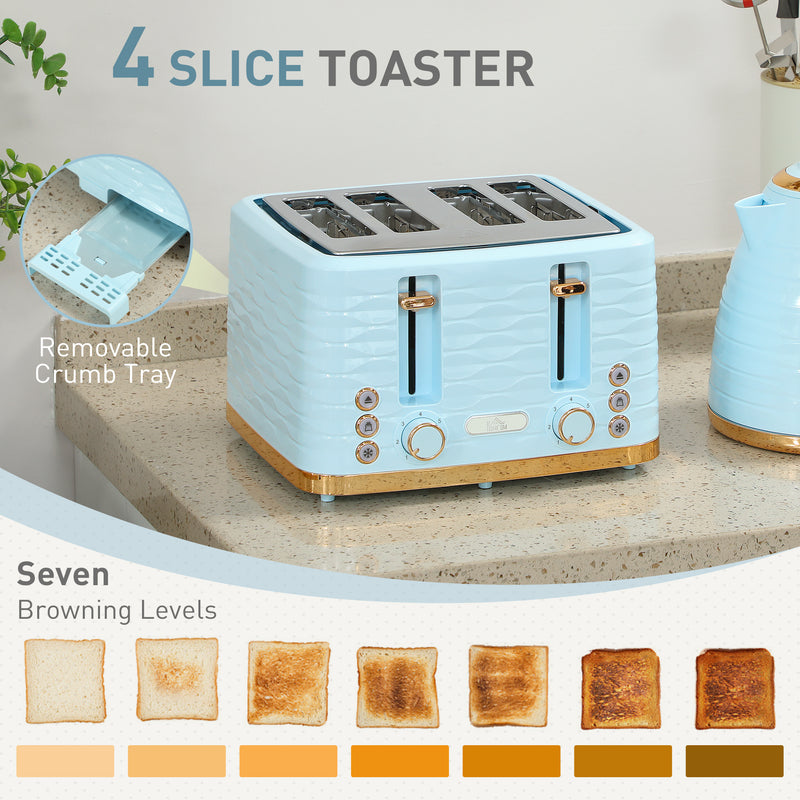 3000W Kettle and 4 Slice Toaster Set with 7 Browning Levels and Crumb Tray, Light Blue