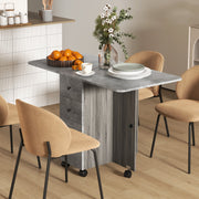 Drop Leaf Dining Table 6 Seater with Storage Shelves Space Saving Design Mixed Grey