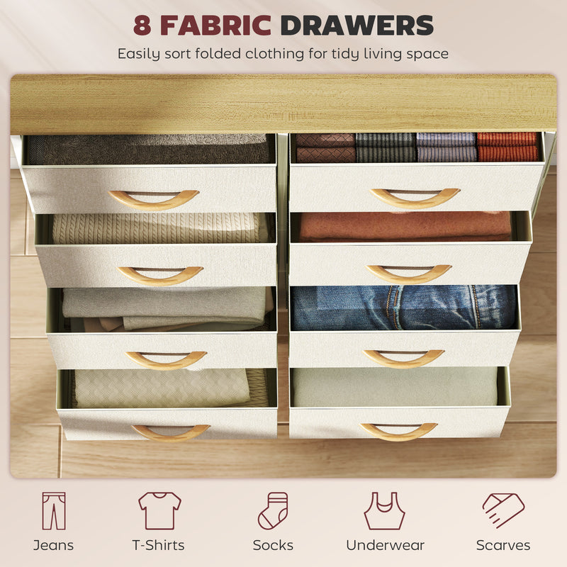 Chest of 8 Fabric Drawers With Metal Frame for Bedroom or Closet Storage Beige