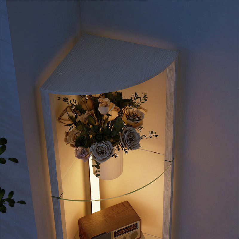 Corner Floor Lamp with 5 Glass Shelves for Display and Soft LED Lighting White Homcom