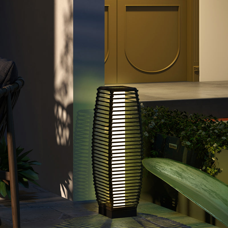 Grey 68cm Rattan Solar Floor Lamp With LED Light For Outdoor Garden Or Pathway Use