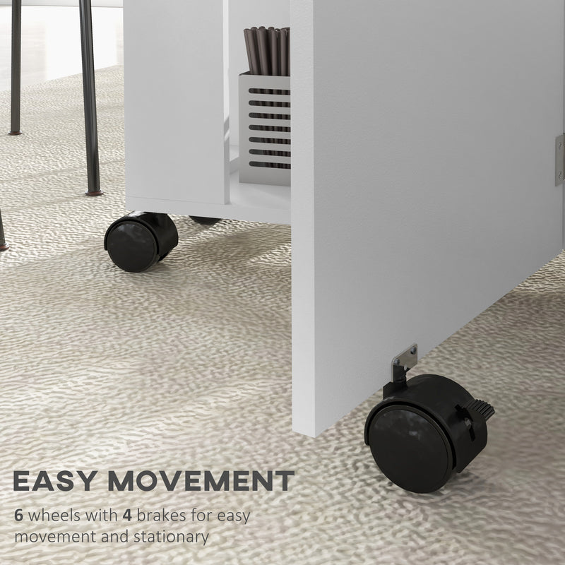 White Four Seater Drop Leaf Dining Table with Wheels by HOMCOM