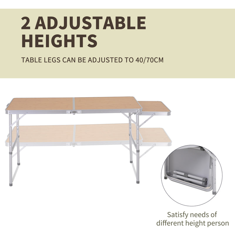 Folding Camping Table with Adjustable Height and Pull Out Side Table for Outdoor Dining Bamboo