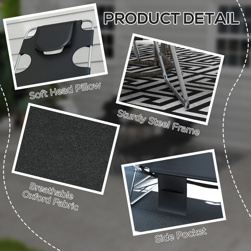 Foldable Sun Loungers Set of 2 with Reading Hole and Adjustable Backrest for Garden Black AOSOM