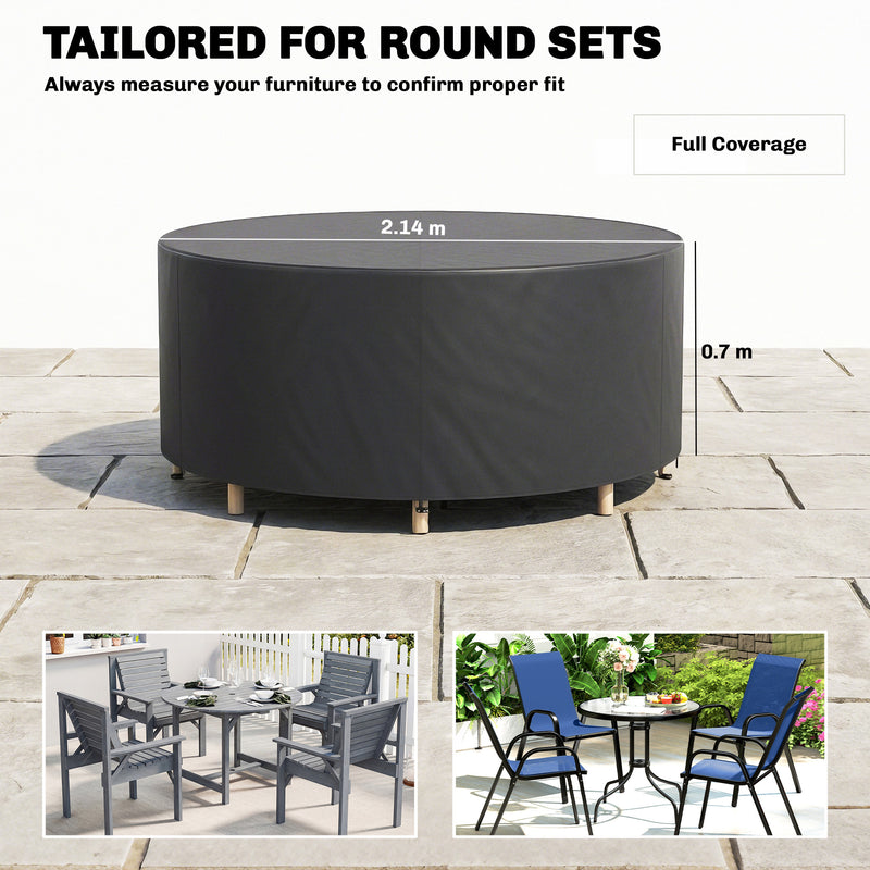Round Garden Furniture Cover for Patio Table and Chairs Waterproof Black