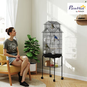 Tall Metal Bird Cage with Swing Perch Food Tray and Handle for Finches Canaries Budgies by PawHut