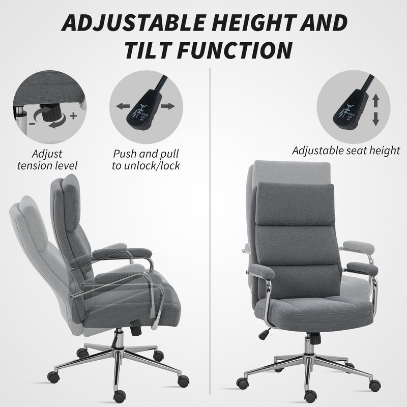 Ergonomic Executive Office Chair with Double Back Cushion and Tilt Function for Home, Charcoal Grey