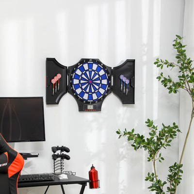 Electronic Dartboard Set with 31 Games and LED Display for Eight Players, Black AOSOM