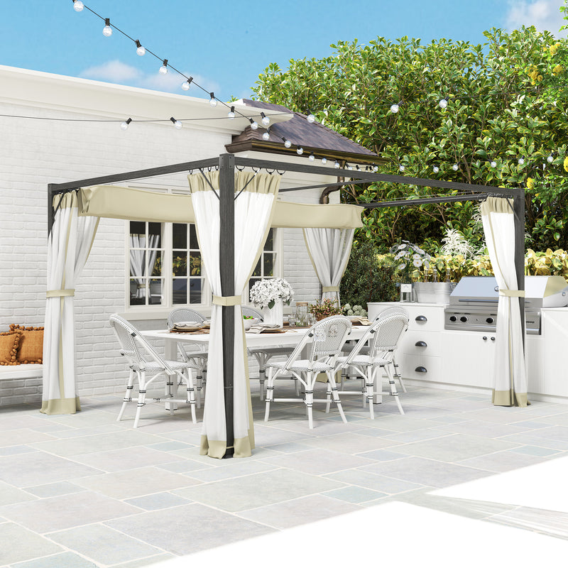 3 x 4m Aluminium Pergola with Retractable Khaki Roof for Garden and Patio by Outsunny