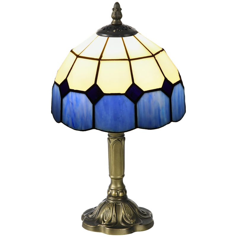 Handmade Stained Glass Table Lamp for Bedroom or Living Room with Antique Style, Blue
