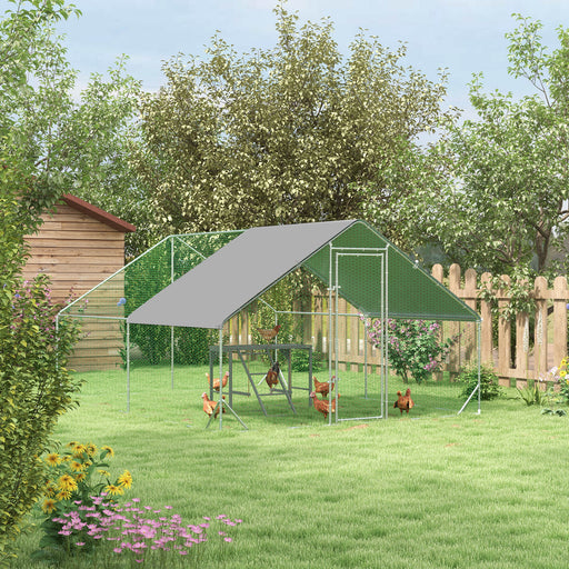 Walk In Chicken Run with Activity Shelf and Weatherproof Cover for Outdoor Use Green