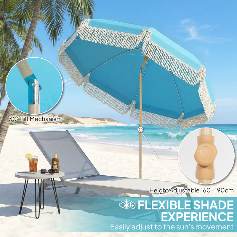 Tilting Beach Parasol with Sand Screw Base for Shade at Beach or Garden