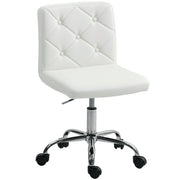 White PU Leather Swivel Office Chair With Wheels And Adjustable Height For Home Study
