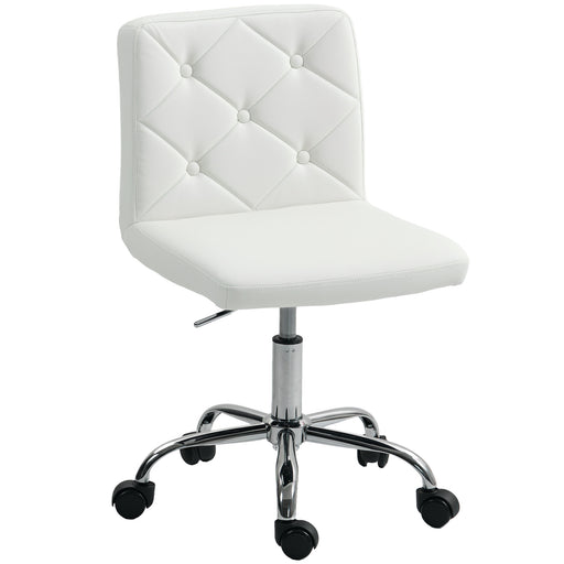 White PU Leather Swivel Office Chair With Wheels And Adjustable Height For Home Study