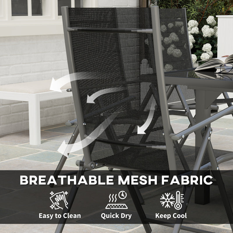 7 Piece Outdoor Dining Set Extendable Table and 6 Folding Chairs Grey by Outsunny