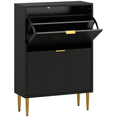 Slim Shoe Storage Cabinet with 2 Flip Drawers for Hallway or Entryway Black