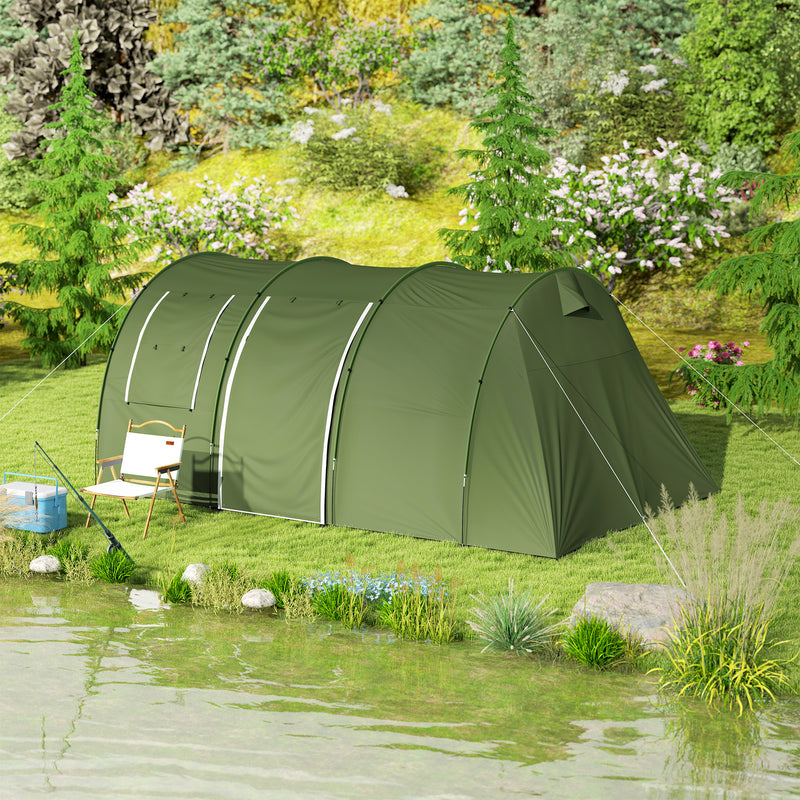 6 Person Family Tent with Separate Living and Sleeping Areas for Comfortable Camping Green