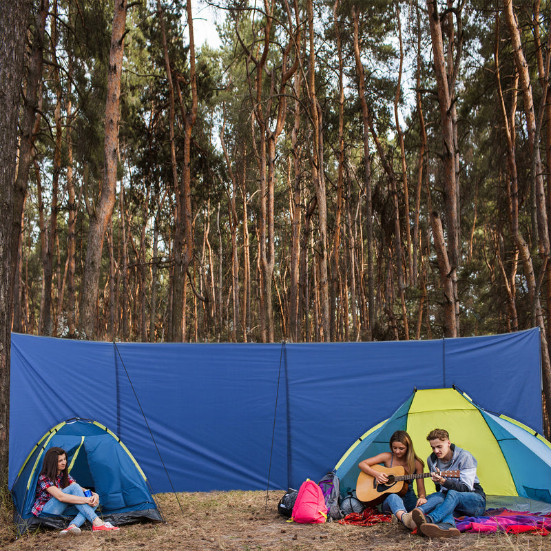 Foldable Camping Windbreak With Steel Poles And Carry Bag For Beach Shelter Privacy Blue AOSOM