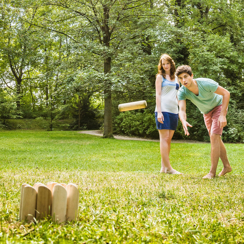 Wooden Molkky Skittles Game With Carry Box For Outdoor Garden Party Fun Natural AOSOM