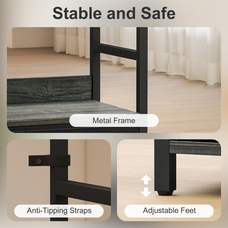 6 Tier Industrial Bookshelf With Storage Drawers For Home Office Or Living Room Grey