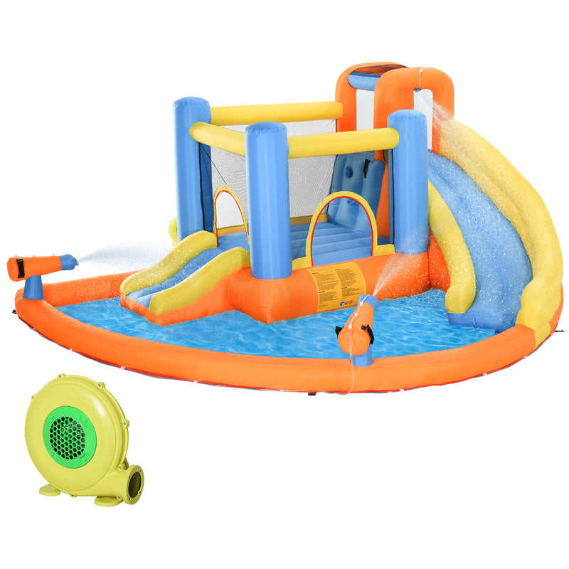 Bouncy Castle with Double Slides and Water Cannons for Active Garden Play Multicolour AOSOM