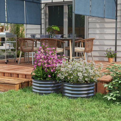 Set of 2 Raised Metal Garden Beds in Dark Grey with Safety Edging Easy to Assemble