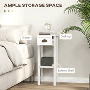 Slim Bedside Table Set with Drawer and Shelf for Small Spaces White Homcom