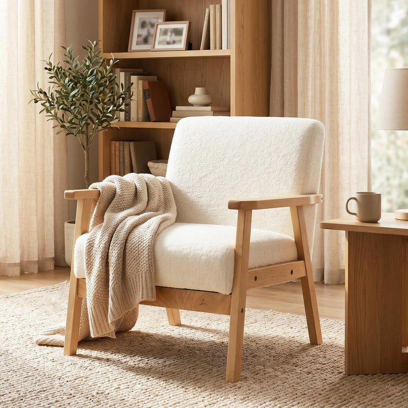 Wide Sherpa Fleece Accent Chair for Comfortable Lounging in Living Room or Bedroom Cream White