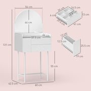 White Dressing Table with Arched Mirror and 3 Storage Drawers for Bedroom