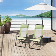 Set of 2 Folding Recliner Sun Loungers with Adjustable Backrest for Garden Use Green Outsunny