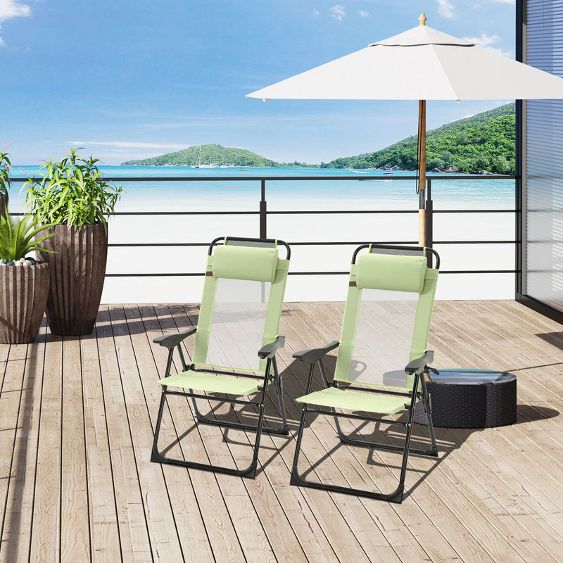 Set of 2 Folding Recliner Sun Loungers with Adjustable Backrest for Garden Use Green Outsunny