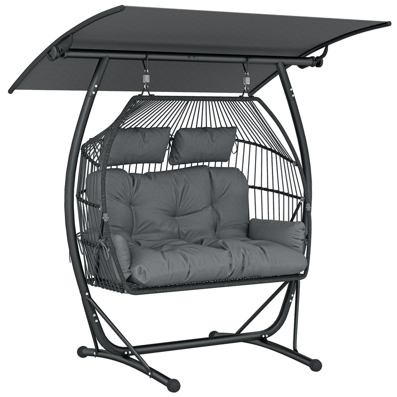 Double Hanging Egg Chair with Canopy & Cushions for Outdoor Relaxation - Patio or Garden Use - Grey