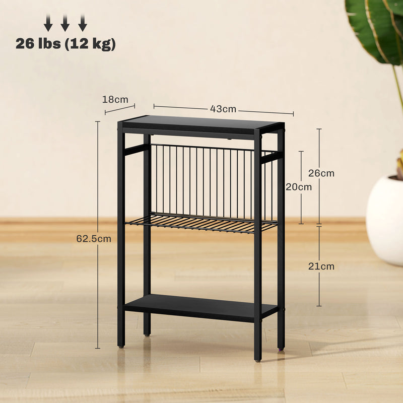Three Shelf Industrial Side Table with Black Metal Frame by HOMCOM