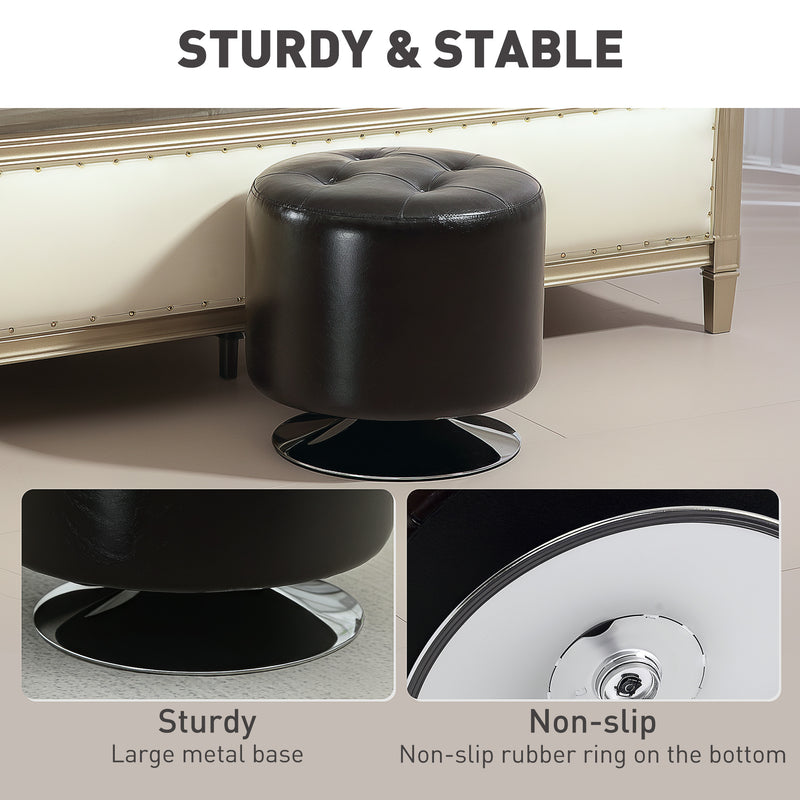 Round Swivel Footstool with Thick Padding and Steel Base Brown Faux Leather by HOMCOM