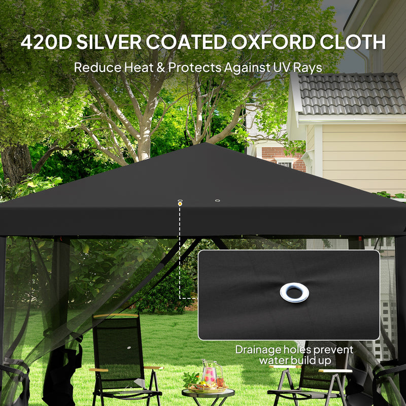 Black 3 x 3m Pop Up Gazebo with Mesh Sidewalls and Carry Bag for Garden and Outdoor by Outsunny